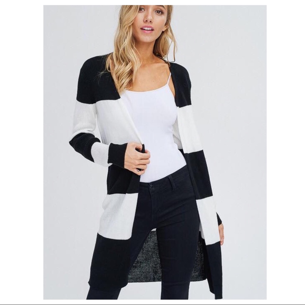 NWT black & white striped sweater duster cardigan